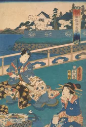 Viendo la costa en la posada Eguchi (uno de un tríptico)